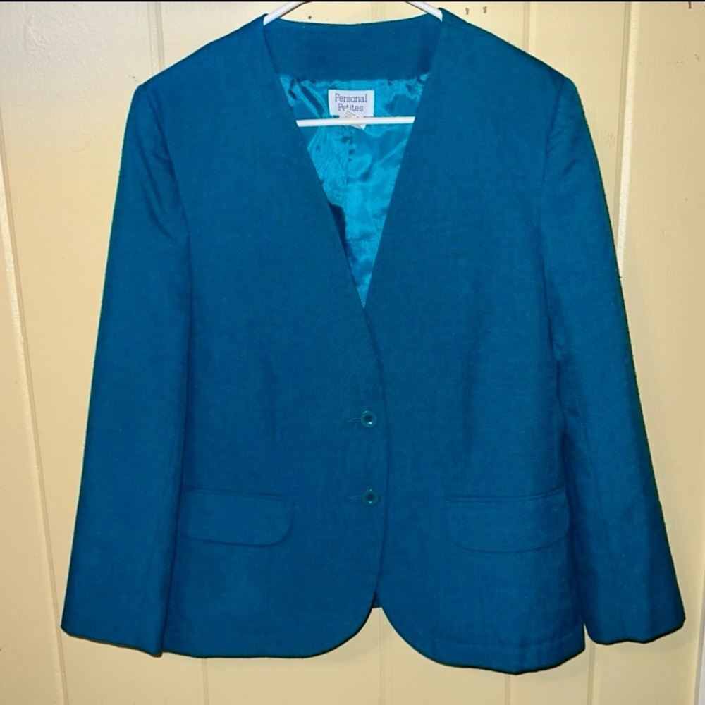 Vinatge 90s Personal Petite Blue Office  Chic Button Up Blazer Jacket Size 12 - Picture 2 of 13